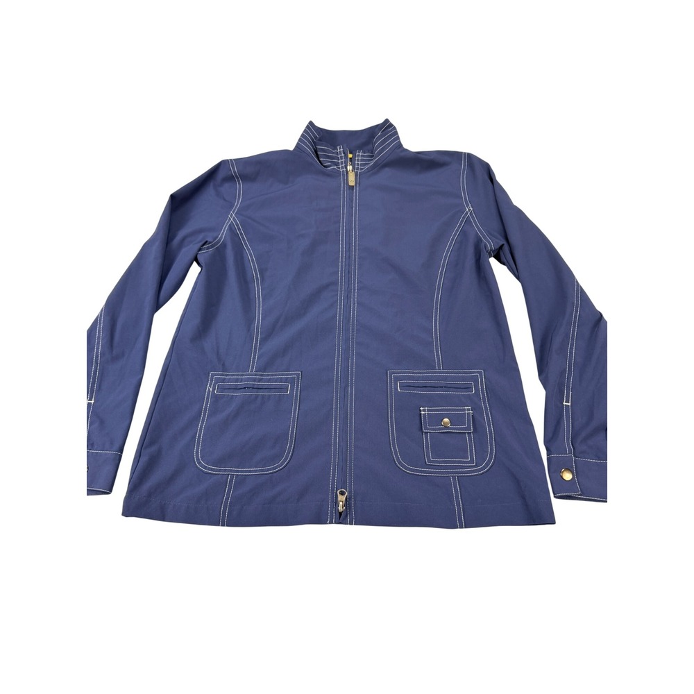 Zenergy by Chicos Navy Blue Contrast Stitch Full Zip Jacket Women Size 1 Medium